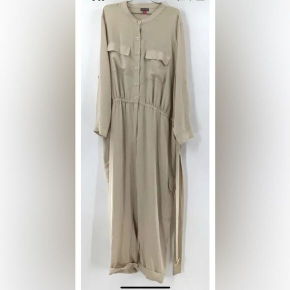 Vince Camuto Jumpsuit Women's Tan Long Sleeve Button Front Size 24W - Picture 1 of 7